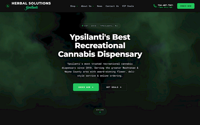 Herbal Solutions - Cannabis Dispensary Website desktop screenshot