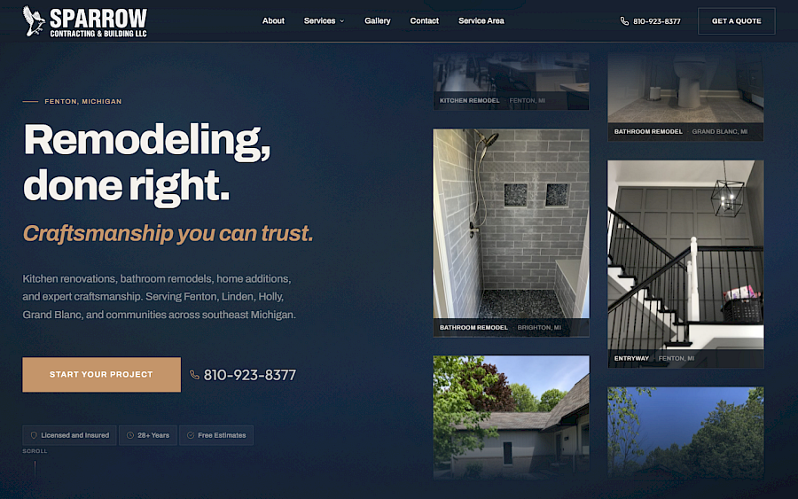 Sparrow Contracting &amp; Building - Contractor Website desktop screenshot