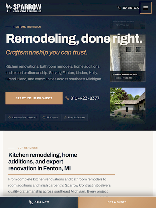 Sparrow Contracting &amp; Building - Contractor Website tablet screenshot