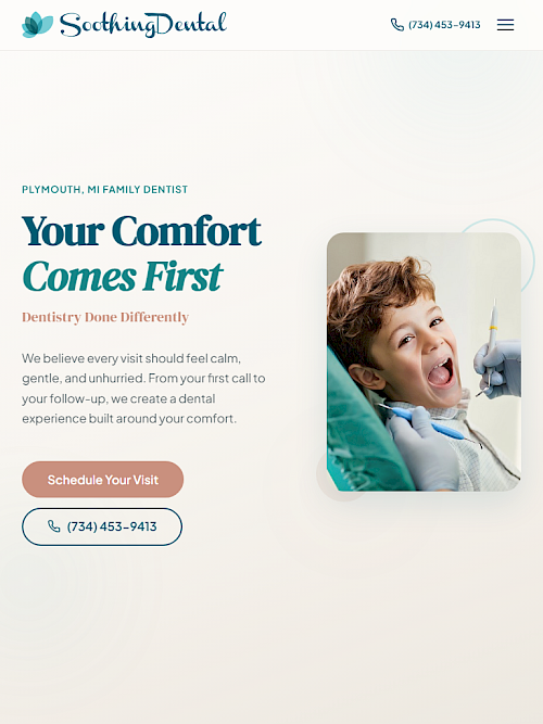 Soothing Dental - Dental Practice Website tablet screenshot