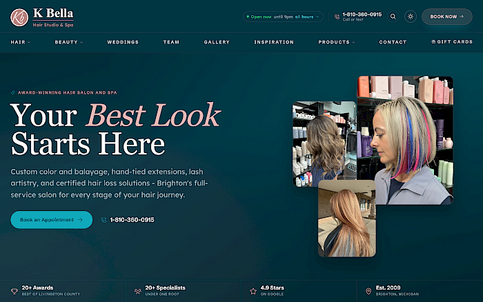 K Bella Hair Studio &amp; Spa - Full Site Redesign desktop screenshot