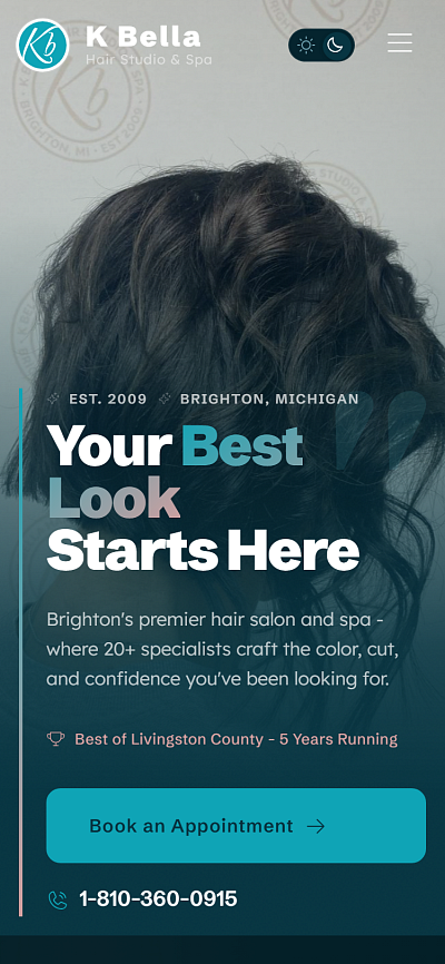 K Bella Hair Studio &amp; Spa - Full Site Redesign mobile screenshot