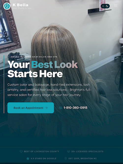 K Bella Hair Studio &amp; Spa - Full Site Redesign tablet screenshot
