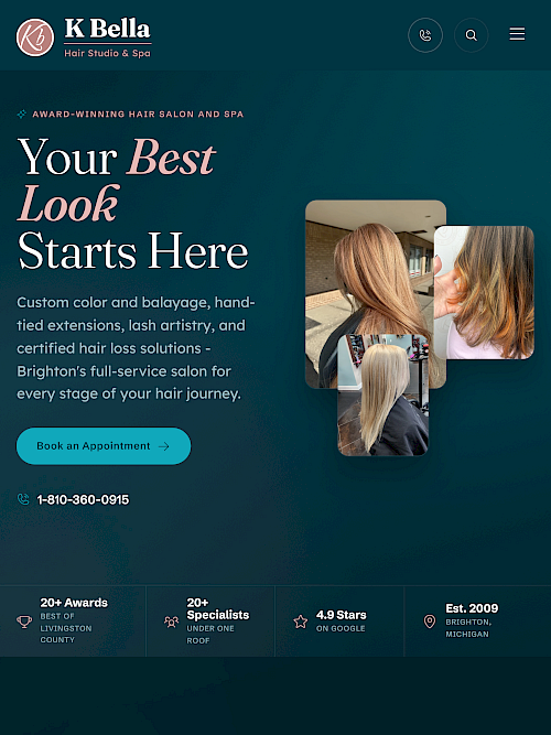 K Bella Hair Studio &amp; Spa - Full Site Redesign tablet screenshot