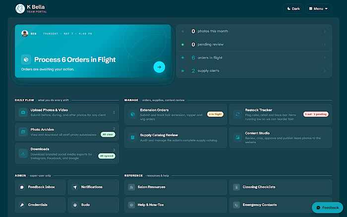 K Bella Team Portal - Staff Management App desktop screenshot