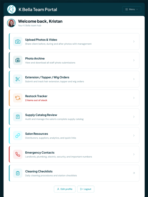 K Bella Team Portal - Staff Management App tablet screenshot