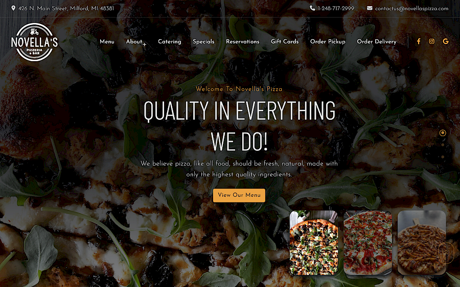 Novella's Pizza - Restaurant Website desktop screenshot