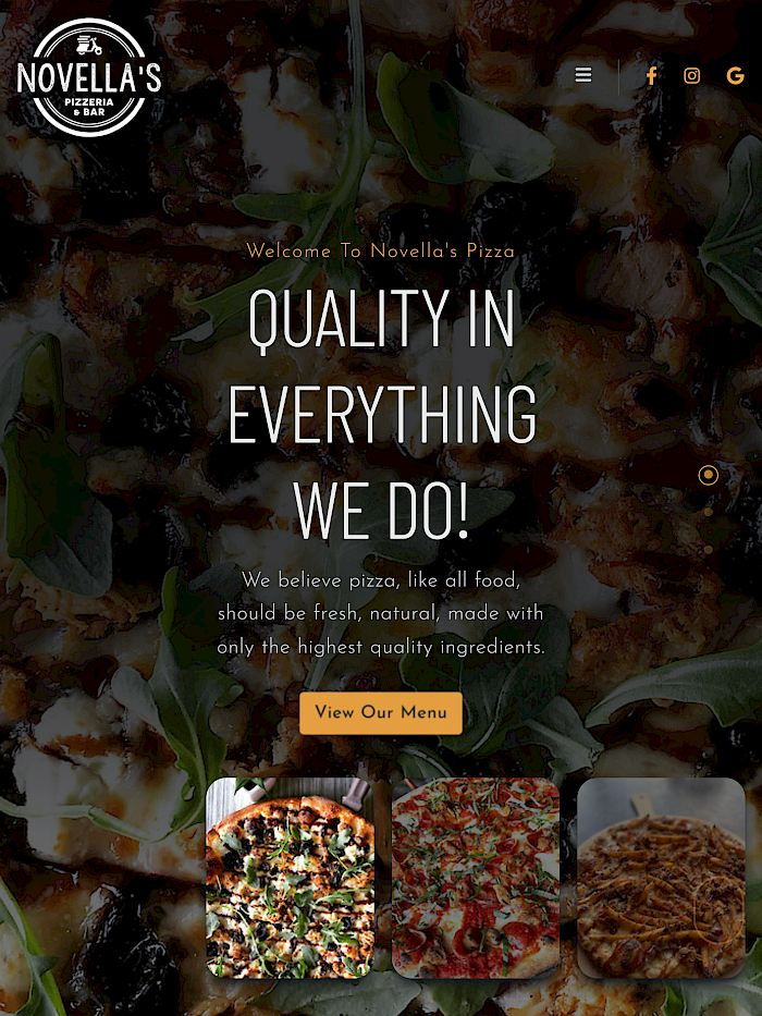 Novella's Pizza - Restaurant Website tablet view